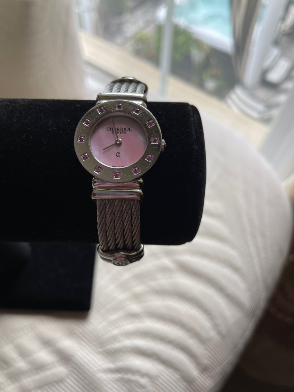 Charriol Women's Pink Dial Cable Bracelet Watch with Pink Stone Accents
